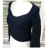 Beige or Black Square Neck Knit Lola Sweater with Diamond Pattern Bust Contrast