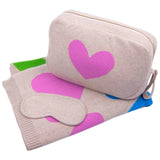 Soft Knit Reversible Travel (or House) Blanket, Sleep Mask & Carrying Bag