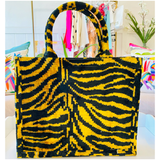 Hand Woven Silk Ikat Golden Tiger & Black & Gold Geo Totes