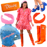 Orange Leather 3” Hidden Wedge Heel Piper Boots with Gold Buckle Detail