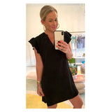 Black Flutter Sleeve High Low Hem Shift Dress with Pockets