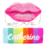 Hand Beaded Matte Rainbow or Lips Bag with Optional Shoulder Chain
