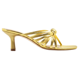 Metallic Gold Leather Crisscross Mercedes Heels, Made in Spain