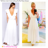 White Linen Triple Cascading Ruffle Maxi Dress