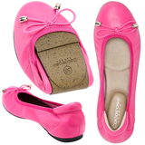 Pink Leather Foldable Sandring Flats with Double Cushion Insole & Travel Purse, made in London