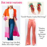 Mandarin Satin High Waisted Flare Leg Side Zip Pants with Banded Waist