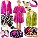 Handmade Silk Velvet Pink & Red Dolly Bag & π Brooke Bag, Handmade in Turkey