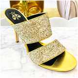 Gold Glitter Lexi Heels with Comfort Fit Band, Handmade in Italy