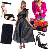 Black Napa Leather Greta Heels with Grosgrain Ribbon  Bow & ankle Strap, Handmade in Italy
