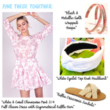 White & Coral Chinoiserie Print 3/4 Puff Sleeve Dress with Asymmetrical Ruffle Hem