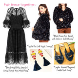 Black Mesh Dots Smocked Waist Tiered Ruffle Hem Midi Dress