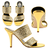 Gold Glitter Lexi Heels with Comfort Fit Band, Handmade in Italy