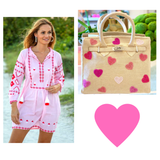 Handmade Beaded Hearts Canvas Bag