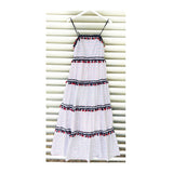 Red White & Navy Blue Stripe Tiered Maxi Dress with Tassels & RicRac Trim