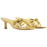 Metallic Gold Leather Crisscross Mercedes Heels, Made in Spain
