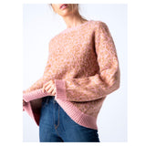 Baby Pink & Camel Cozy Mohair Sweater with Banded Pink Ribbed Hem Contrast