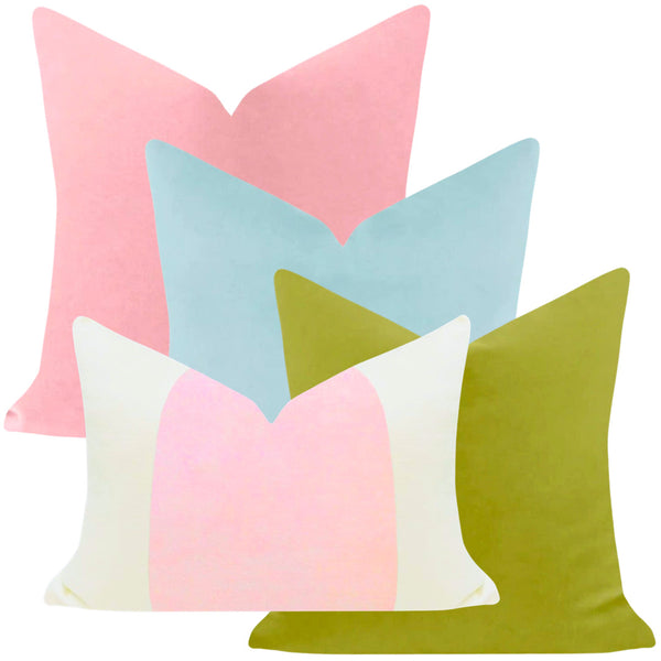 Handcrafted Velvet Pillows in Pink or Green Basketweave - James Ascher