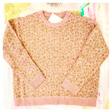 Baby Pink & Camel Cozy Mohair Sweater with Banded Pink Ribbed Hem Contrast