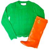 Orange Leather 3” Hidden Wedge Heel Piper Boots with Gold Buckle Detail