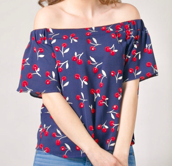 Cherry Print Off the Shoulder Top - FINAL SALE - - James Ascher