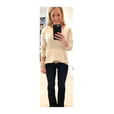 Beige Ribbed Knit Round Neck Sweater with Banded Sleeves & Hem