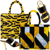 Hand Woven Silk Ikat Golden Tiger & Black & Gold Geo Totes