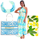 Aqua Hydrangea Print Smocked Hunter Halter Dress