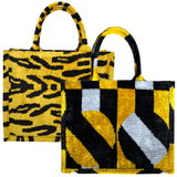 Hand Woven Silk Ikat Golden Tiger & Black & Gold Geo Totes