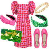 Pink Leather Foldable Sandring Flats with Double Cushion Insole & Travel Purse, made in London