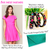 Electric Pink Cap Sleeve A-Line Shift Dress with Directional Stitching