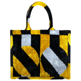 Hand Woven Silk Ikat Golden Tiger & Black & Gold Geo Totes