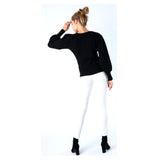 Bubblegum Pink OR Black Contrasting Ribbed Knit Puff Sleeve Sweater