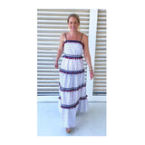 Red White & Navy Blue Stripe Tiered Maxi Dress with Tassels & RicRac Trim