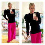 Hot Pink High Waisted Wide Leg Pants with Side Zip
