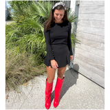 Red Leather 3” Hidden Wedge Heel Piper Boots with Buckle Detail