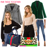 Beige or Black Square Neck Knit Lola Sweater with Diamond Pattern Bust Contrast