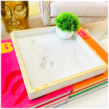 Handmade 18” & 14” Solid Marble & Gold Leaf Trays