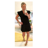 Black Flutter Sleeve High Low Hem Shift Dress with Pockets