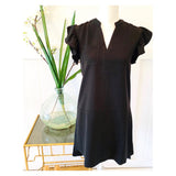 Black Flutter Sleeve High Low Hem Shift Dress with Pockets