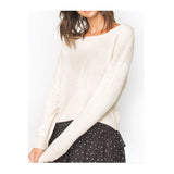 Beige Ribbed Knit Round Neck Sweater with Banded Sleeves & Hem