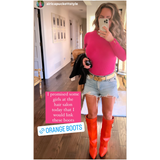 Orange Leather 3” Hidden Wedge Heel Piper Boots with Gold Buckle Detail