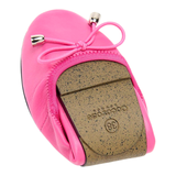 Pink Leather Foldable Sandring Flats with Double Cushion Insole & Travel Purse, made in London