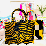 Hand Woven Silk Ikat Golden Tiger & Black & Gold Geo Totes