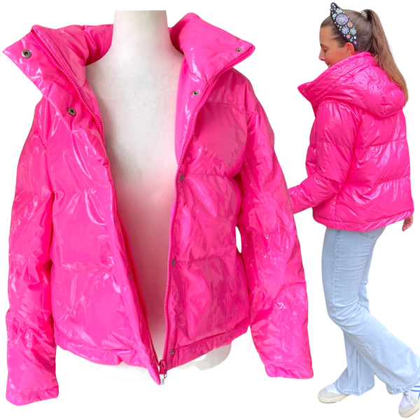 Bubblegum pink puffer jacket hotsell