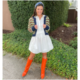 Orange Leather 3” Hidden Wedge Heel Piper Boots with Gold Buckle Detail