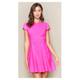 Electric Pink Cap Sleeve A-Line Shift Dress with Directional Stitching