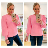 Bubblegum Pink OR Black Contrasting Ribbed Knit Puff Sleeve Sweater