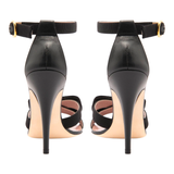 Black Napa Leather Greta Heels with Grosgrain Ribbon  Bow & ankle Strap, Handmade in Italy