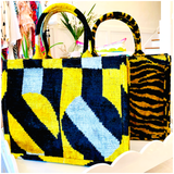 Hand Woven Silk Ikat Golden Tiger & Black & Gold Geo Totes