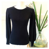 Bubblegum Pink OR Black Contrasting Ribbed Knit Puff Sleeve Sweater
